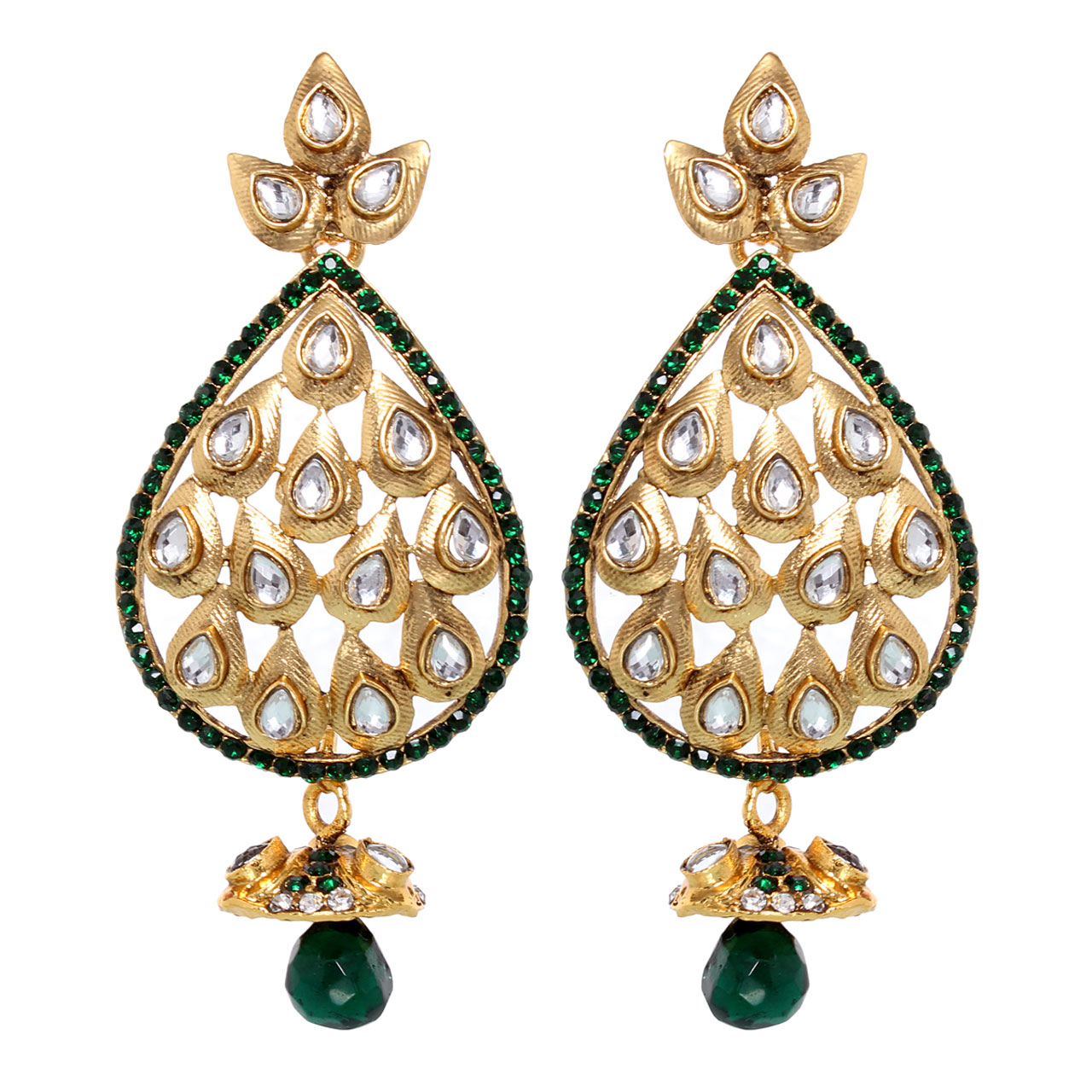 Green Austrian Diamonds with Kundan Earrings 42388