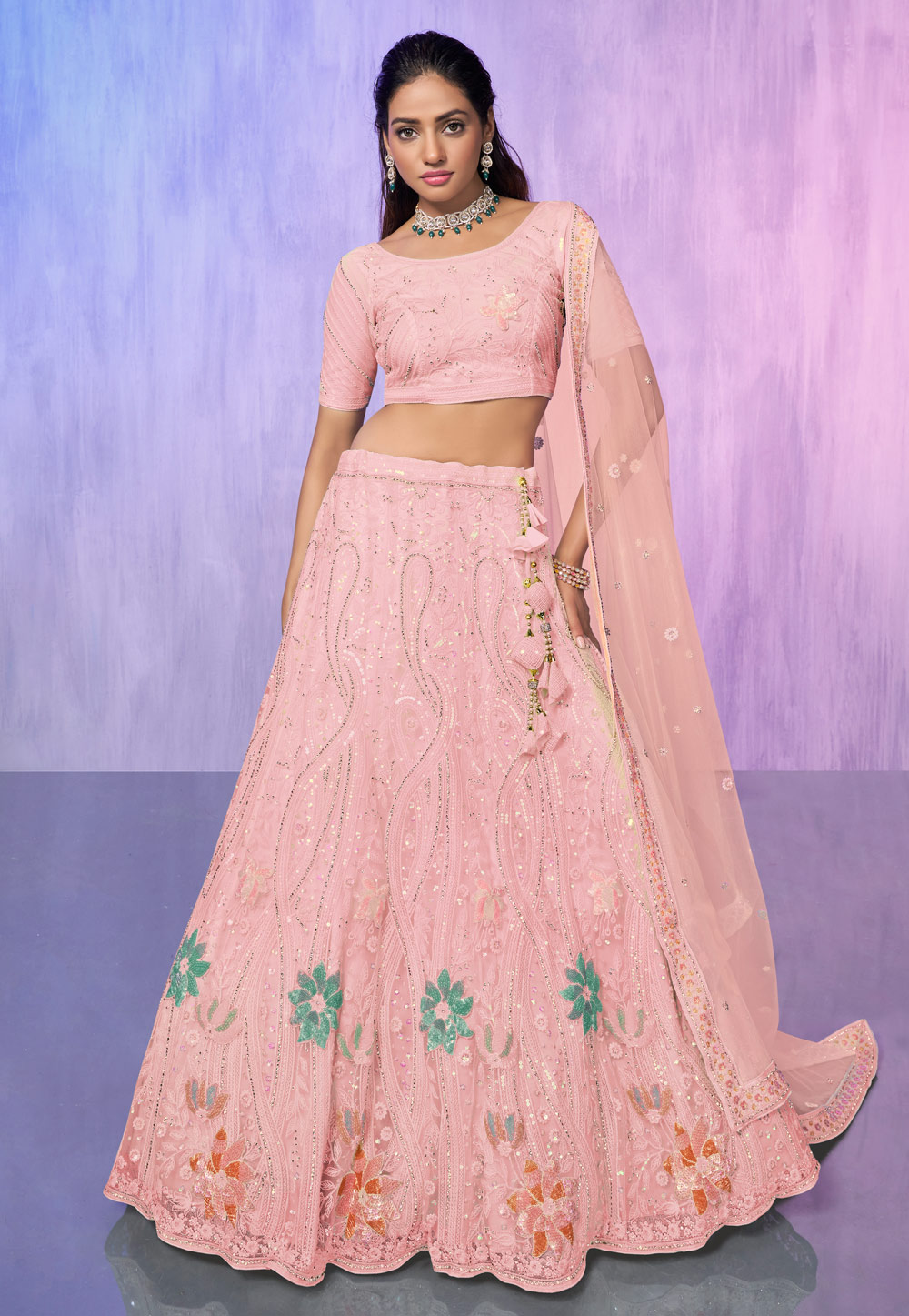 Pink Net Lehenga Choli For Wedding 277011