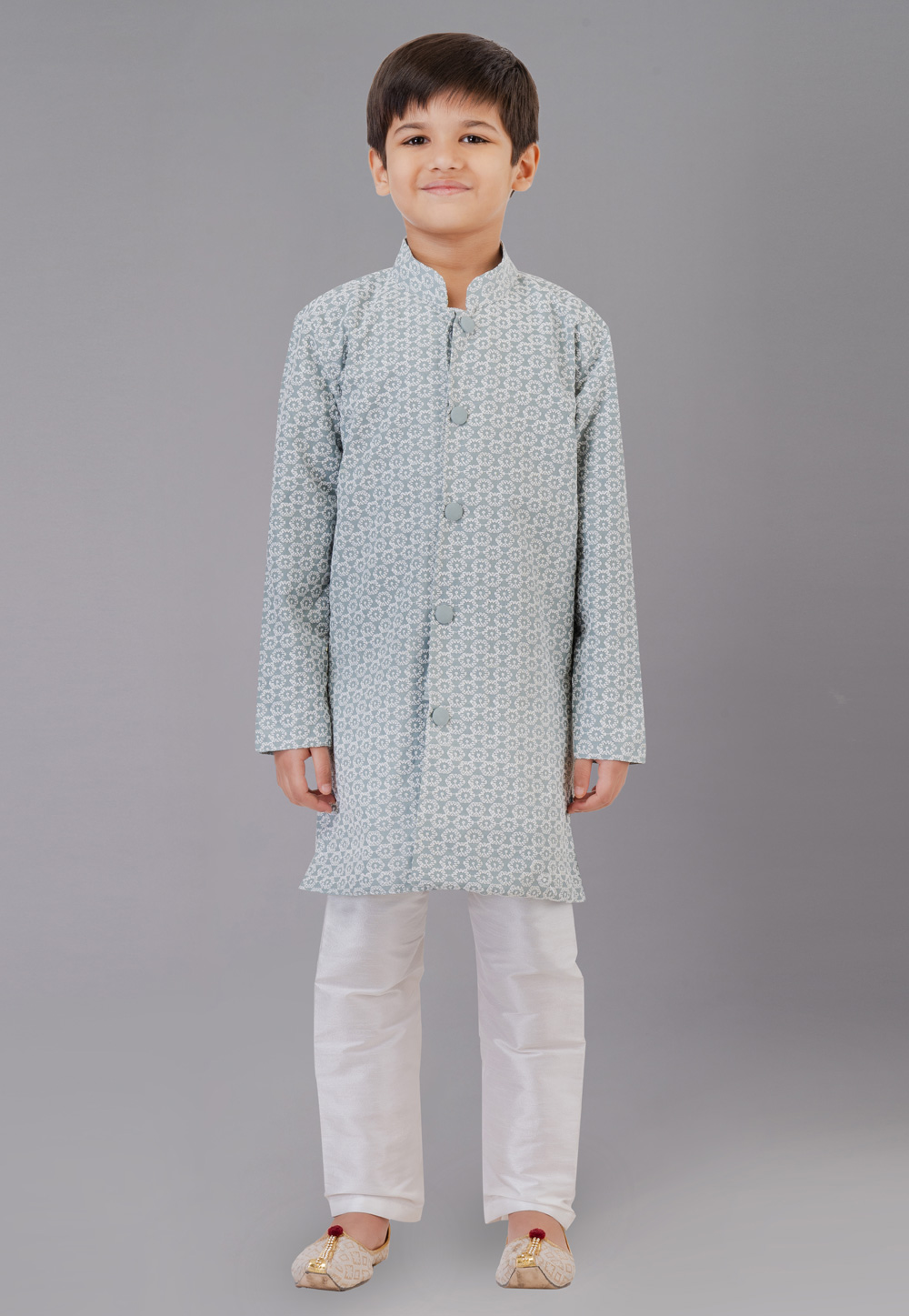 Grey Cotton Silk Readymade Kids Kurta Pajama 260637