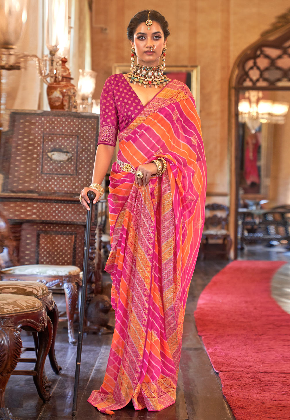 Pink Georgette Saree With Blouse 264644