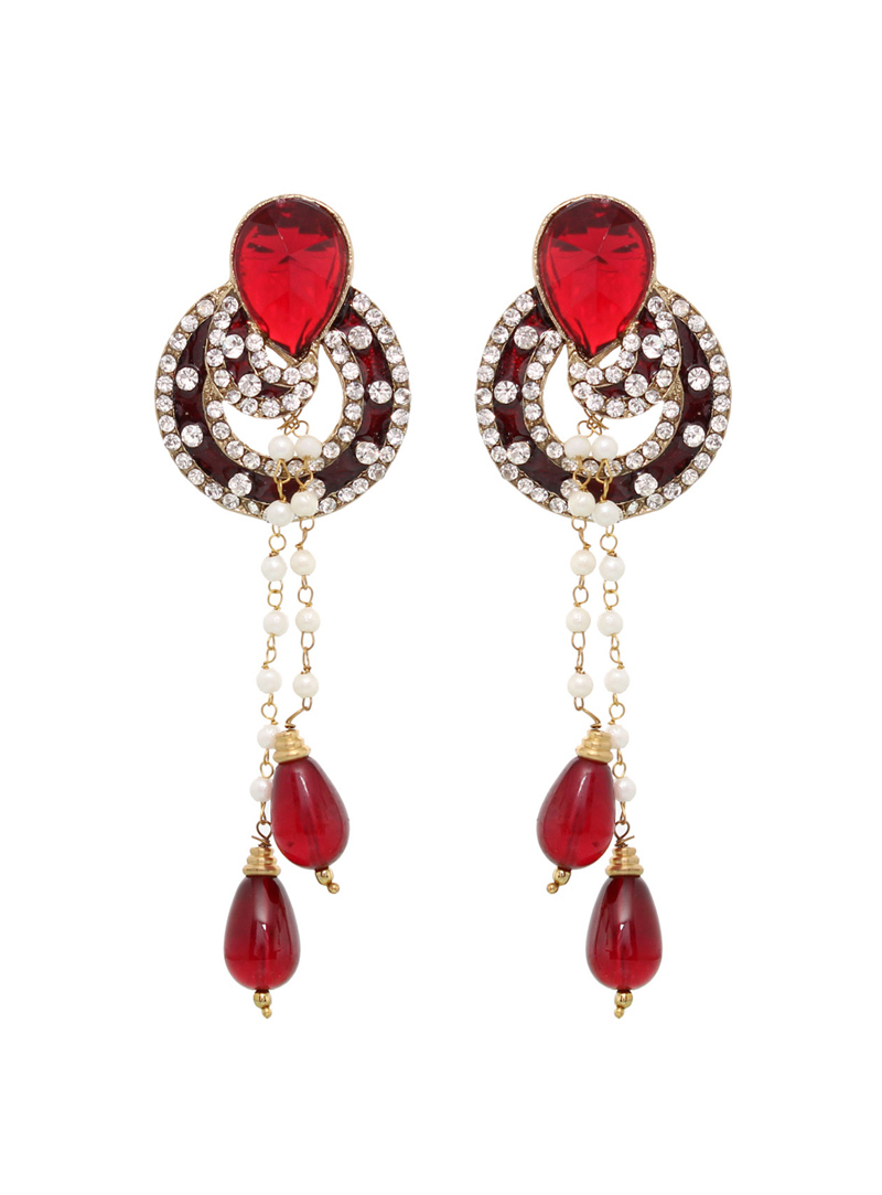 Red Enamel Work with Austrian Diamonds Earrings 42396