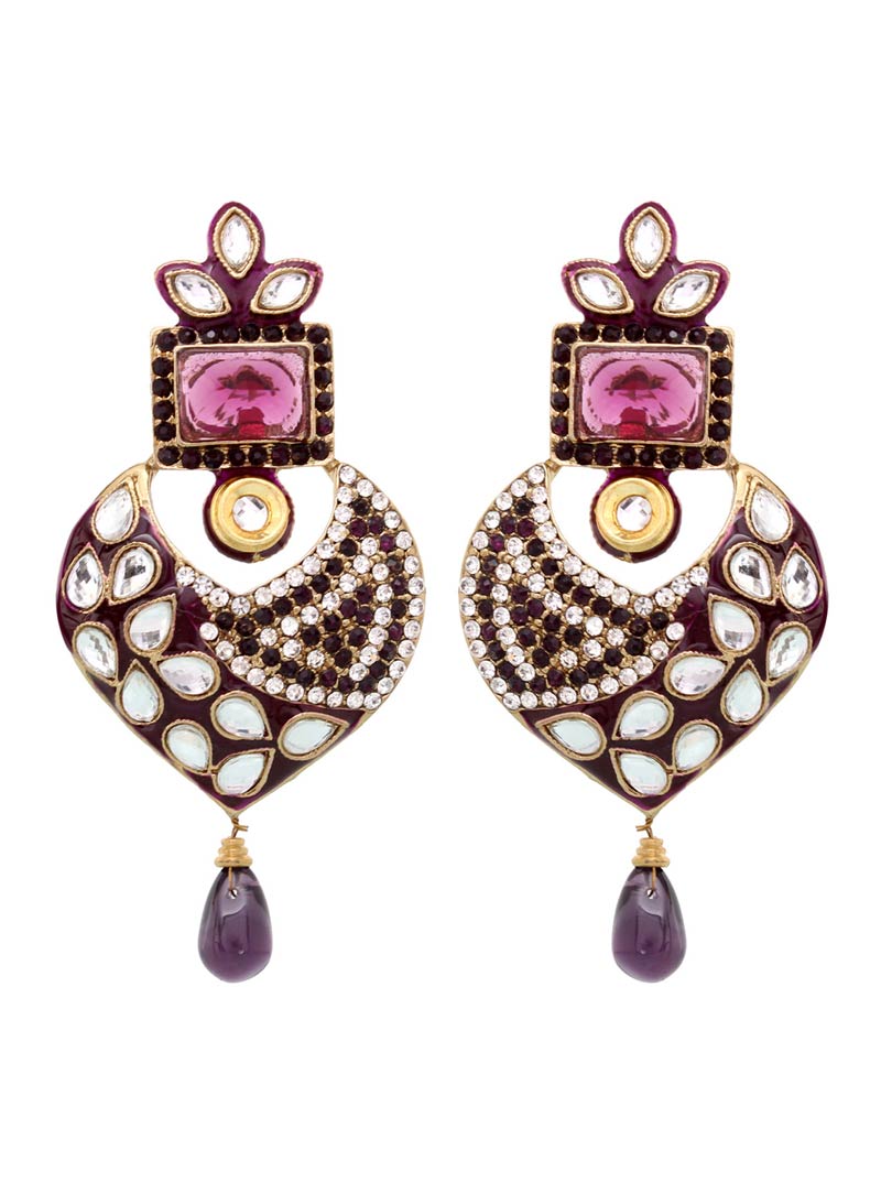 Purple Enamel Work with Austrian Diamonds Earrings 42398