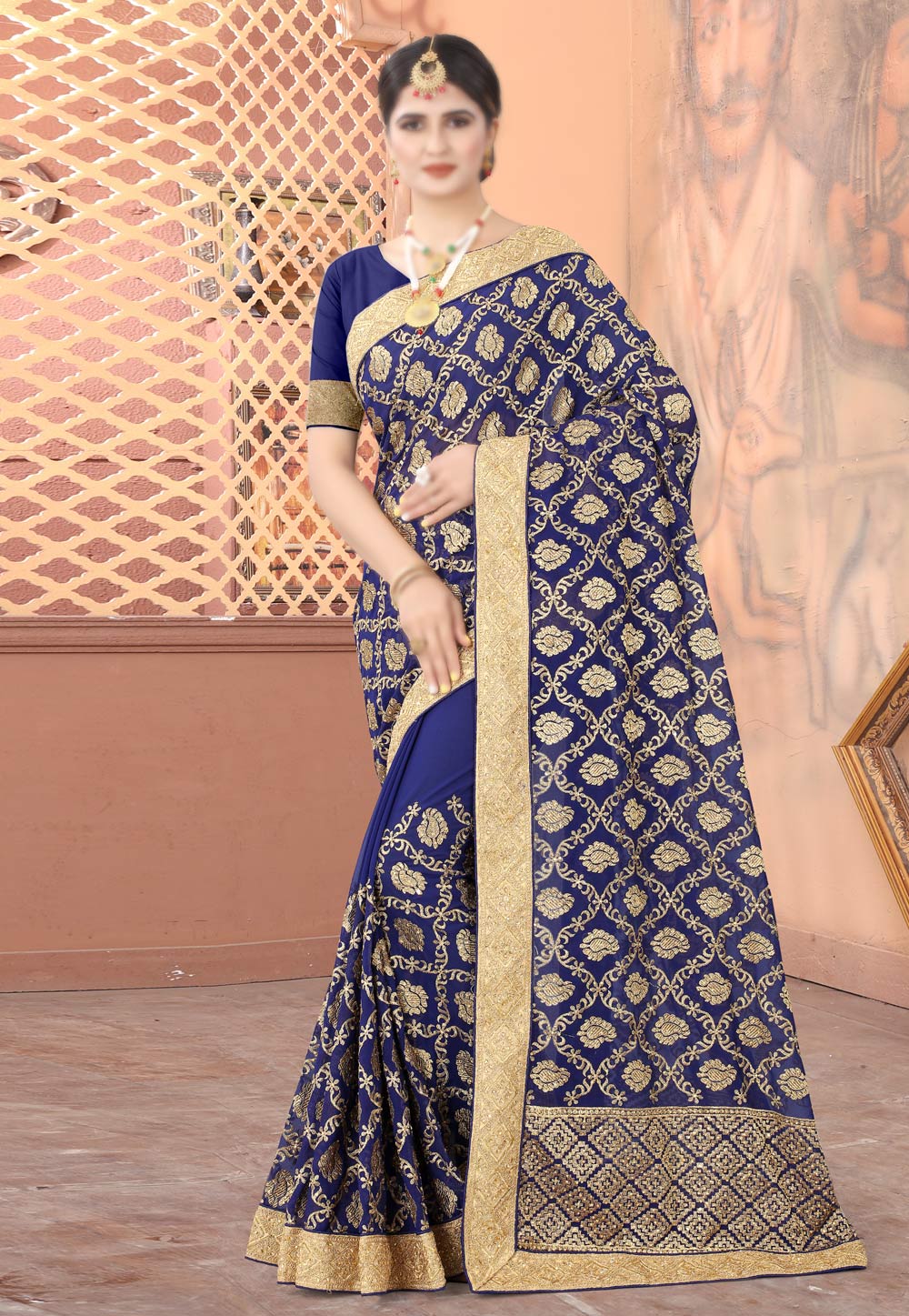 Blue Georgette Saree With Blouse 222754
