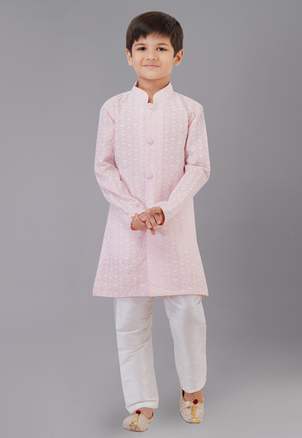 Pink Cotton Silk Readymade Kids Kurta Pajama 260638