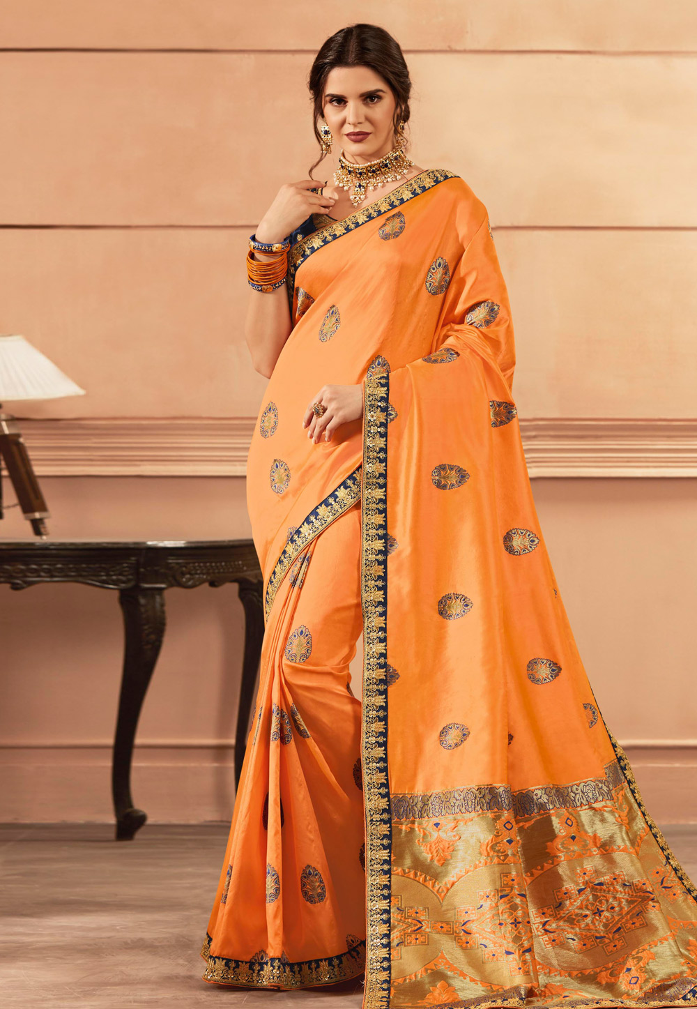 Light Orange Banarasi Silk Saree With Blouse 189983