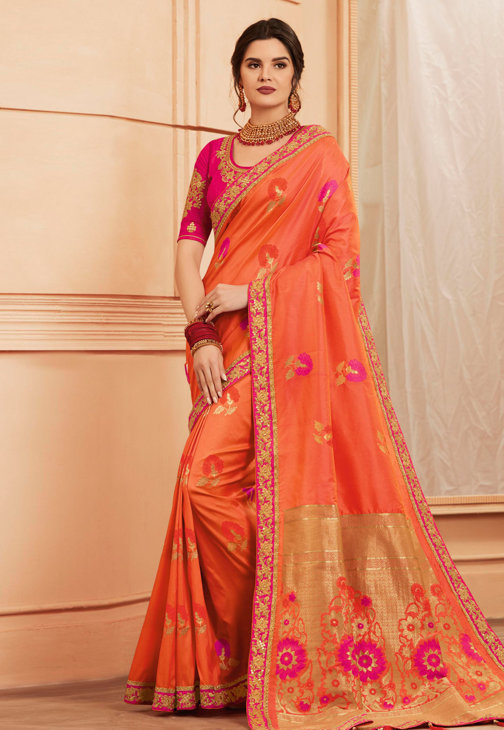 Orange Banarasi Silk Festival Wear Saree 189984