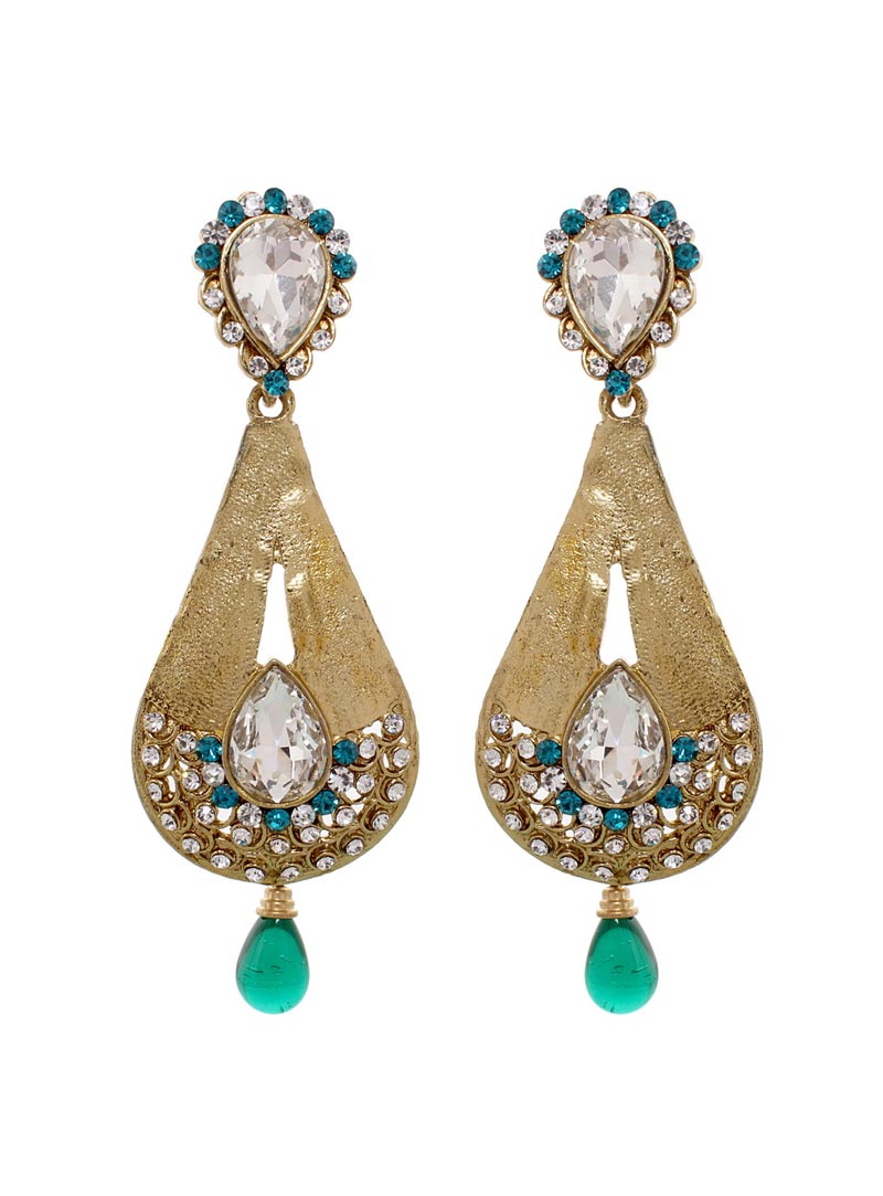 Sea Blue Austrian Diamonds with Kundans Earrings 42405