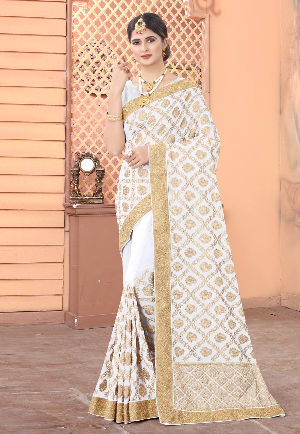 White Georgette Saree With Blouse 222755