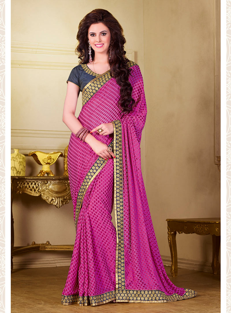 Pink Polyester Party Wear Saree 56398