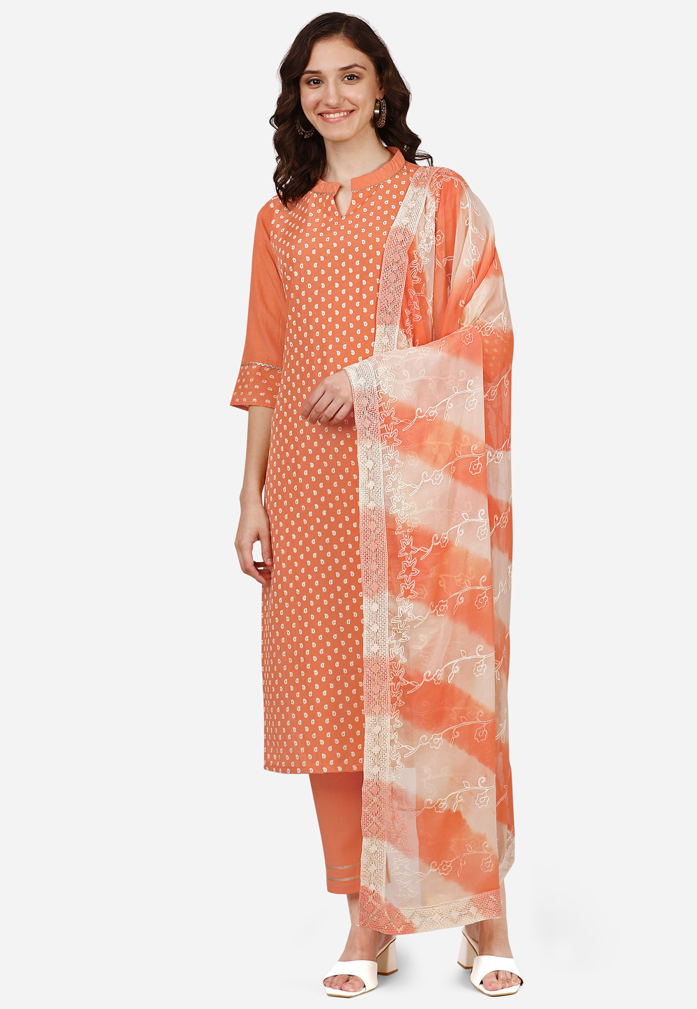 Peach Chinon Silk Readymade Pakistani Suit 266306