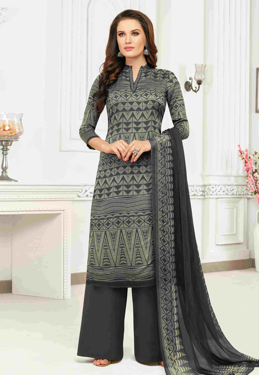 Grey Cambric Cotton Kameez With Palazzo 190119