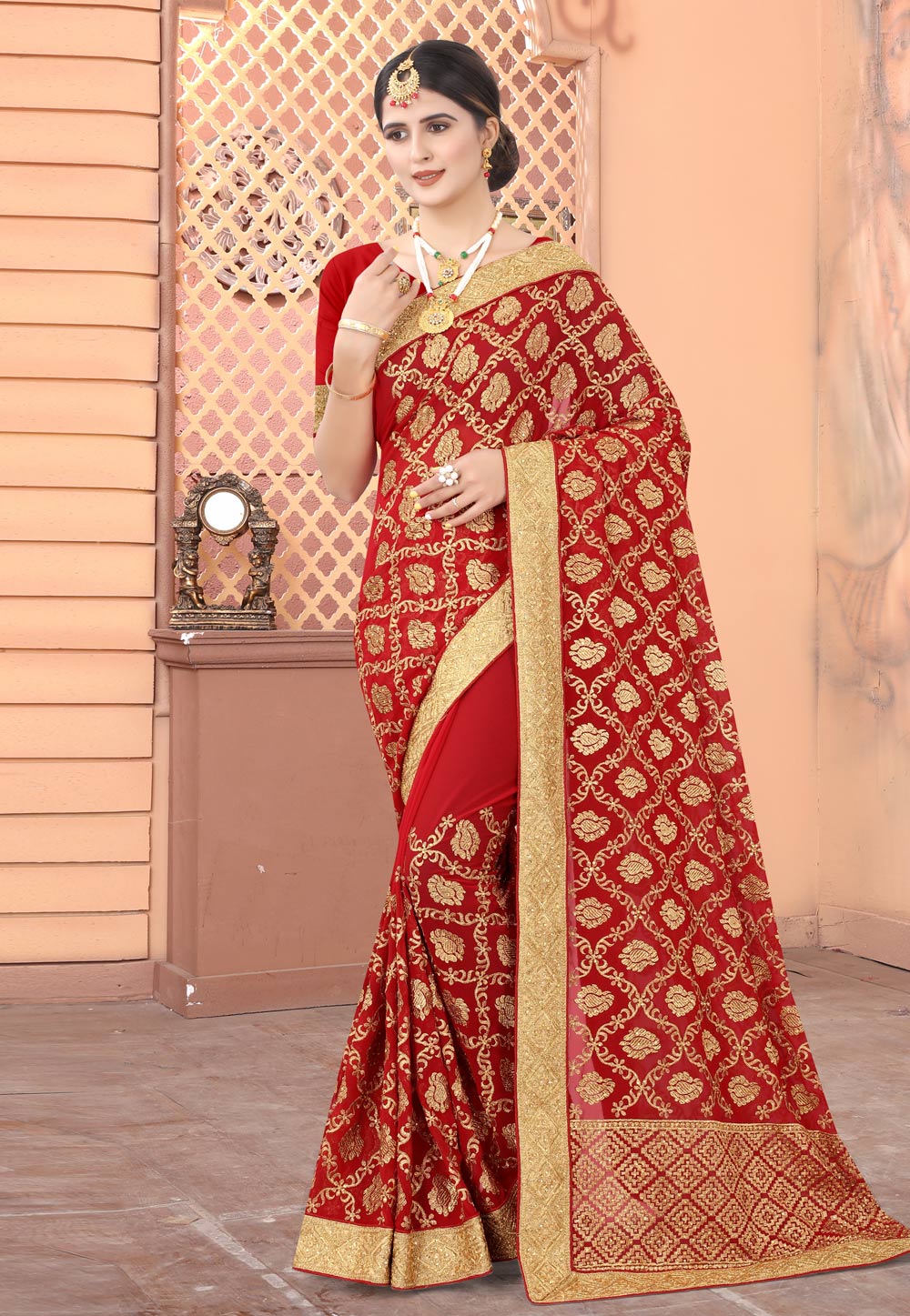 Red Georgette Saree With Blouse 222756