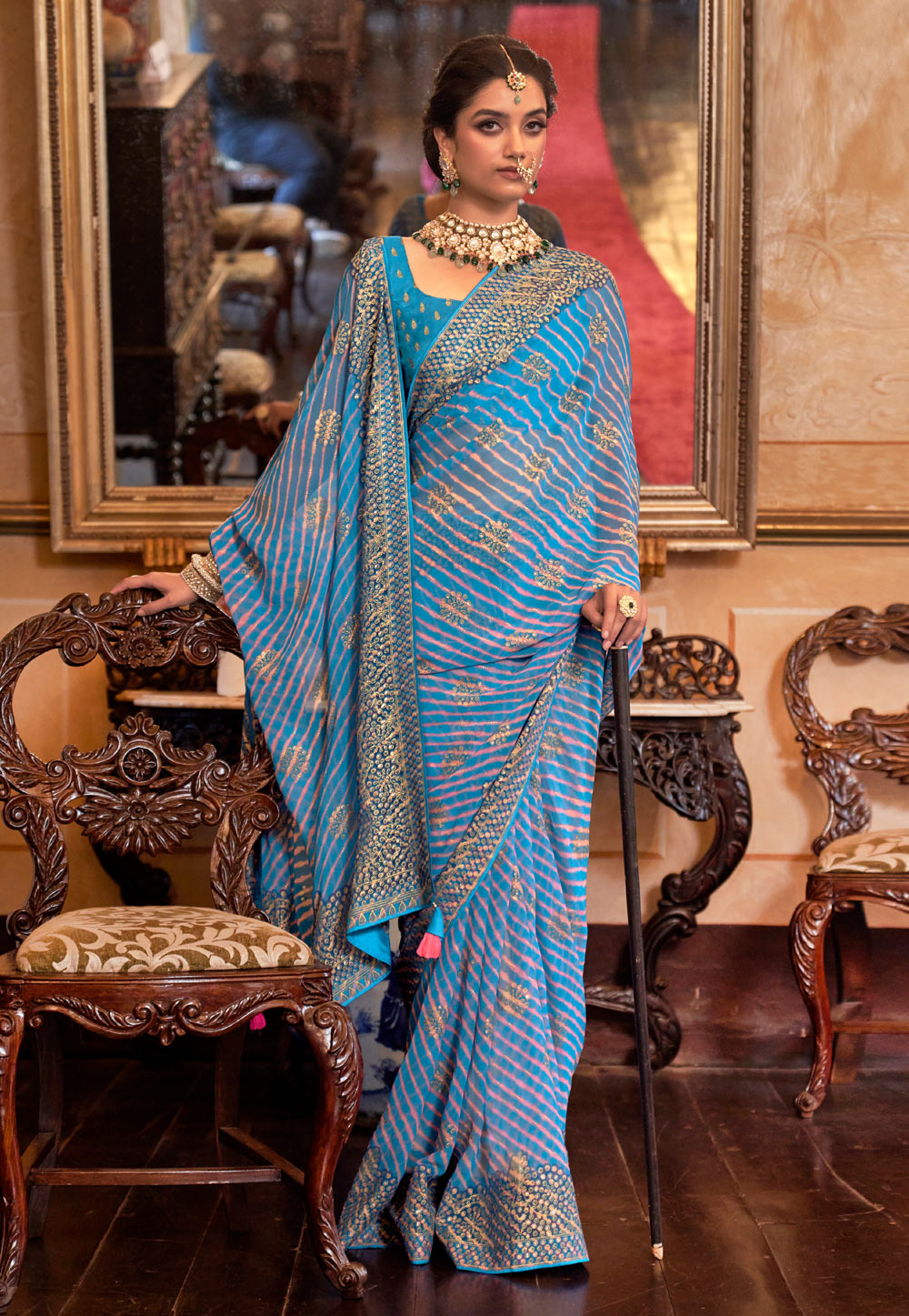 Blue Georgette Saree With Blouse 264647