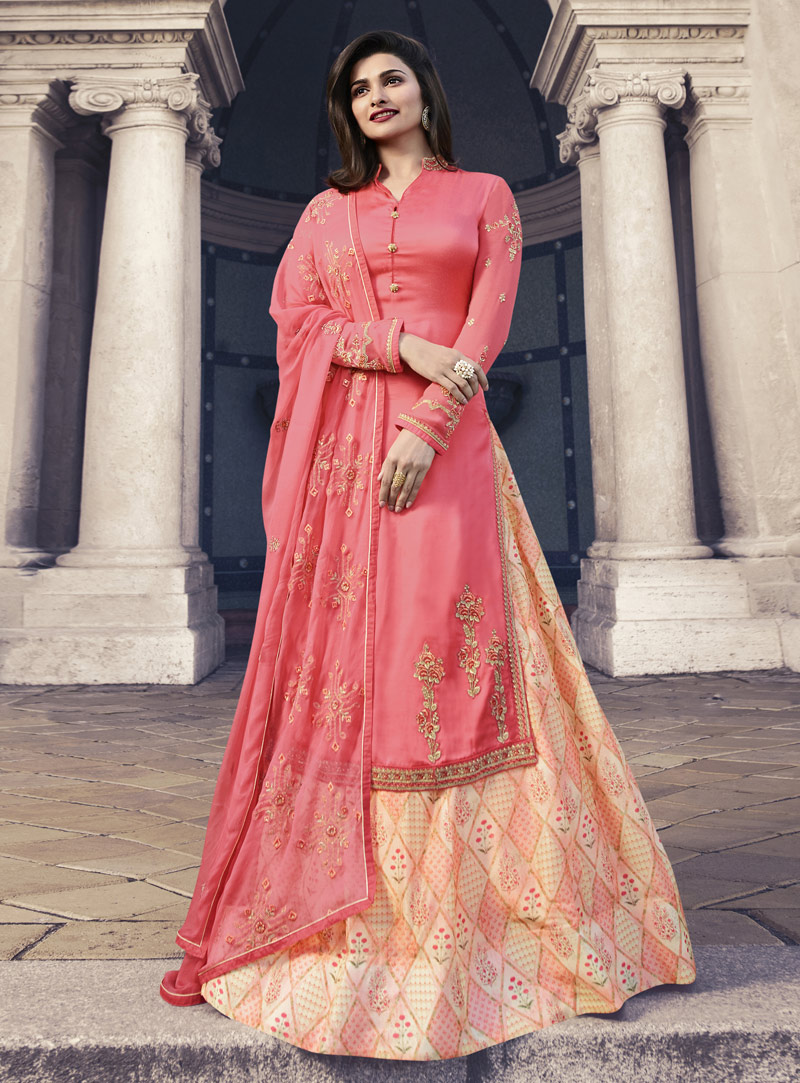 Prachi Desai Pink Georgette Bollywood Lehenga 147562