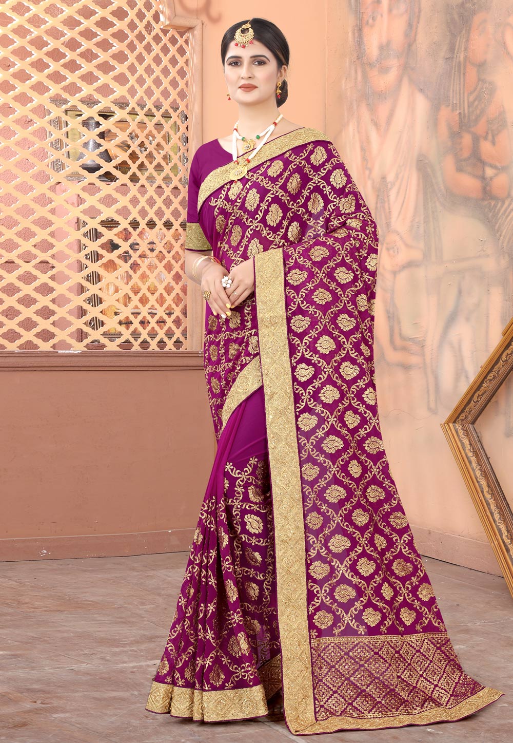 Magenta Georgette Saree With Blouse 222758