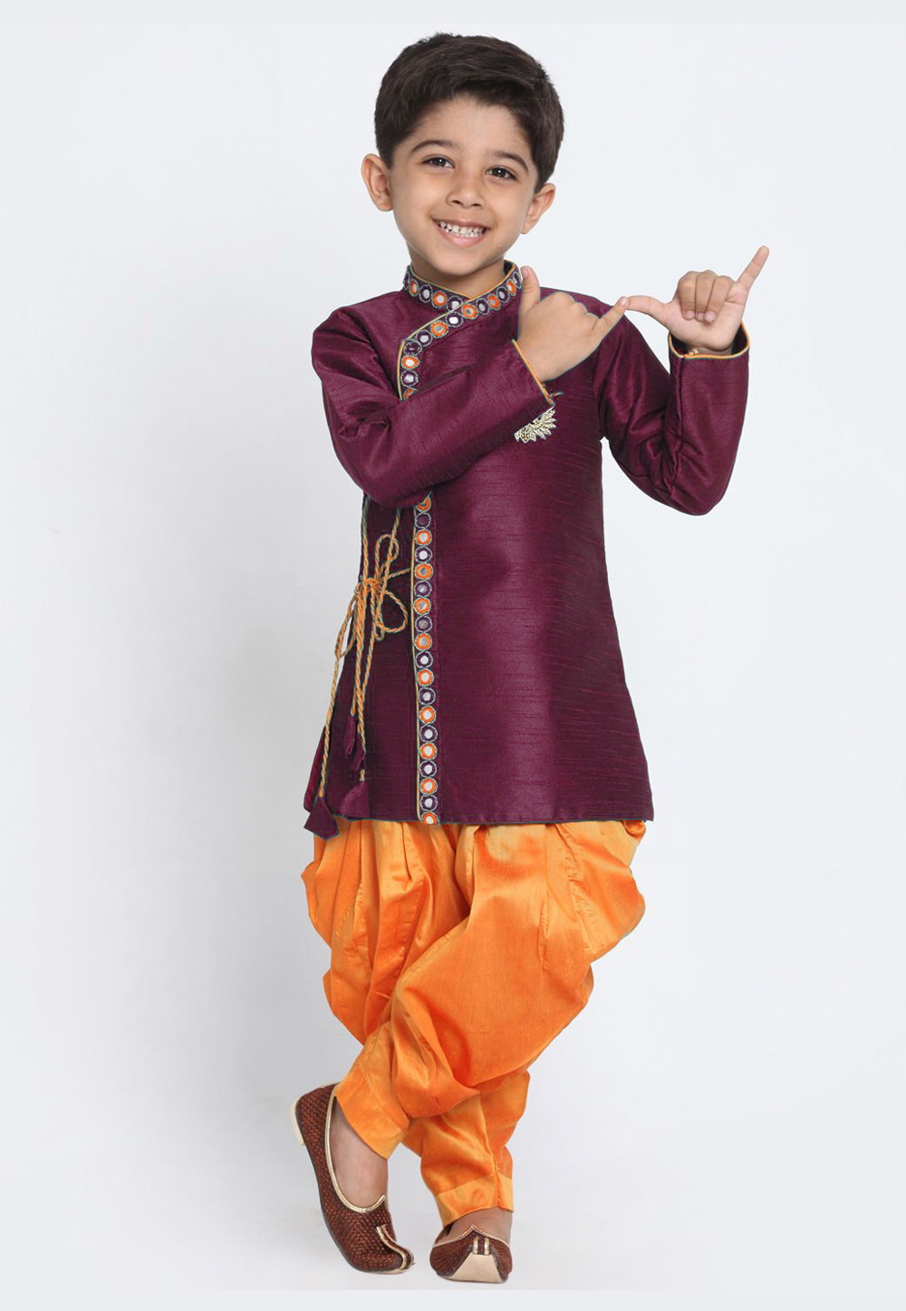 Purple Dupion Silk Kids Indo Western Suit 216240
