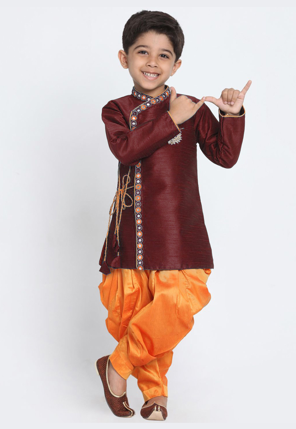 Maroon Dupion Silk Kids Indo Western Suit 216243