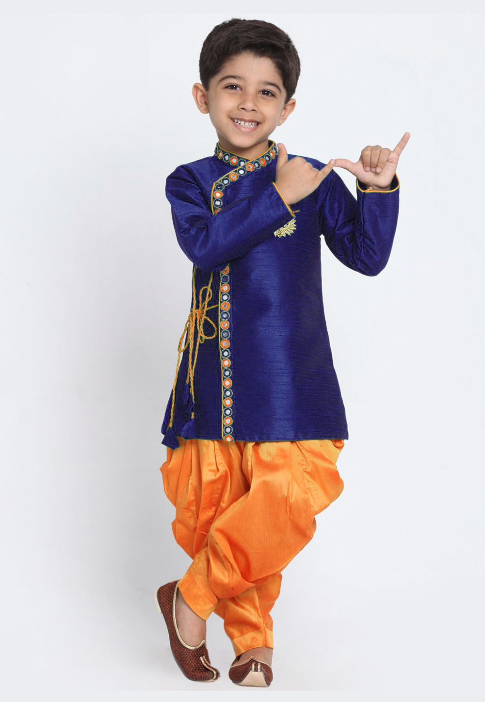 Blue Dupion Silk Kids Indo Western Suit 216244