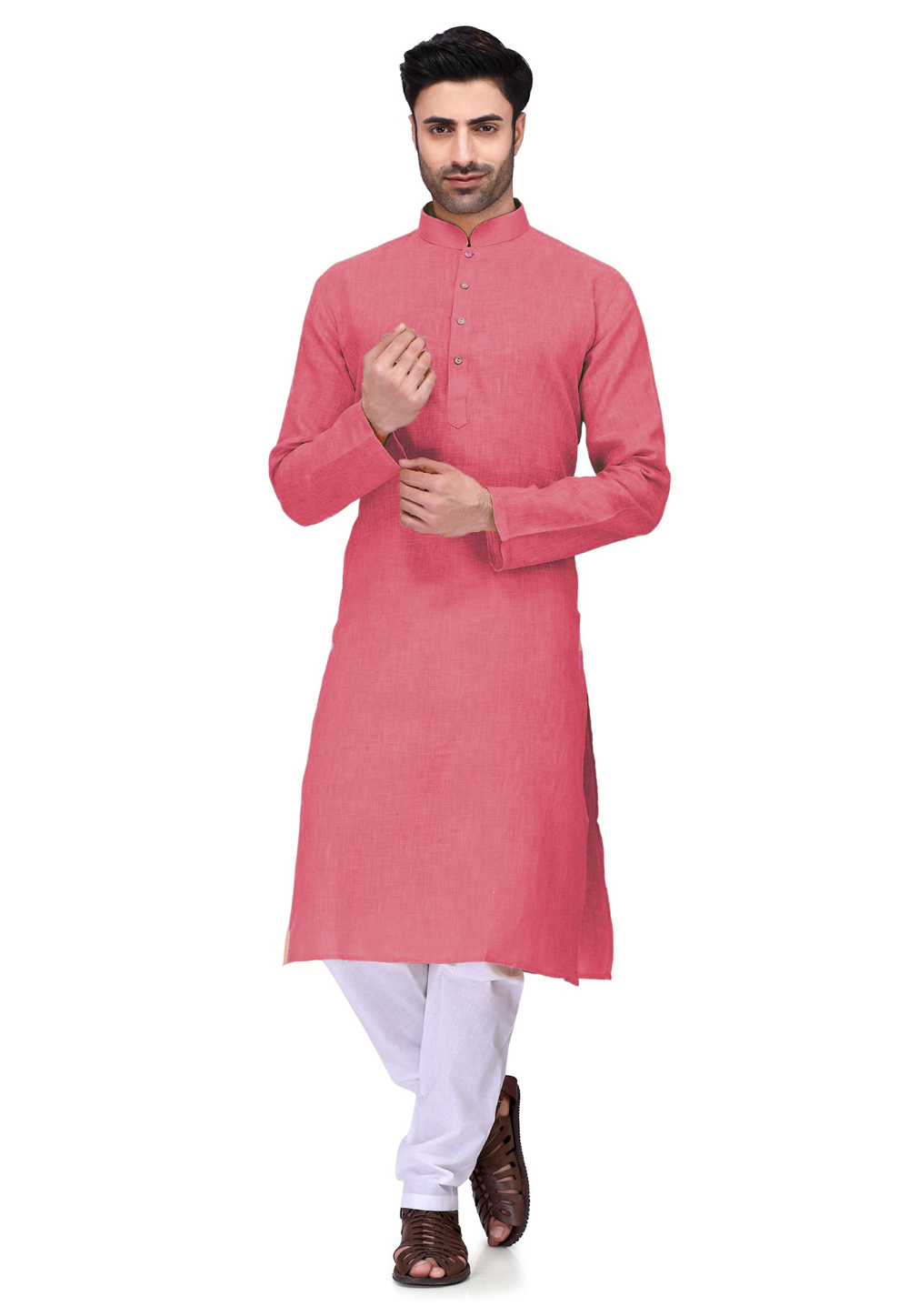 Pink Cotton Readymade Kurta Pajama 190485