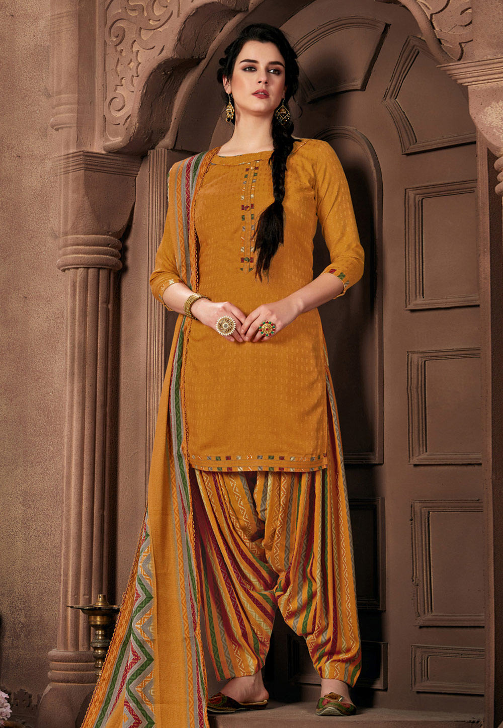 Orange Pashmina Printed Punjabi Suit 190744