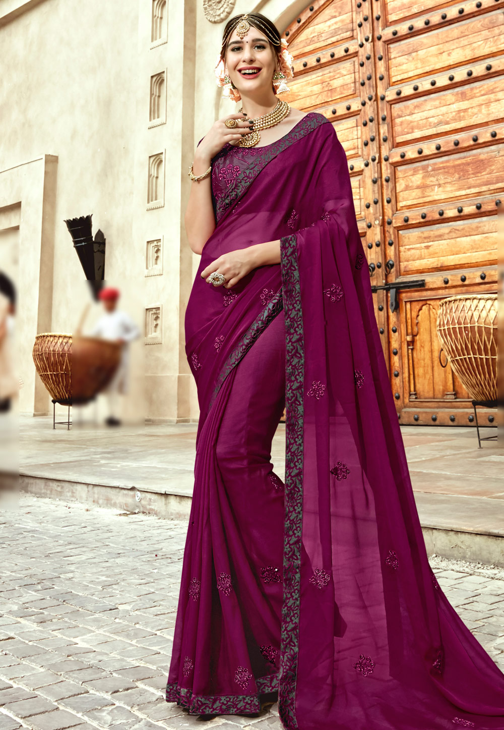 Purple Georgette Saree With Blouse 181740