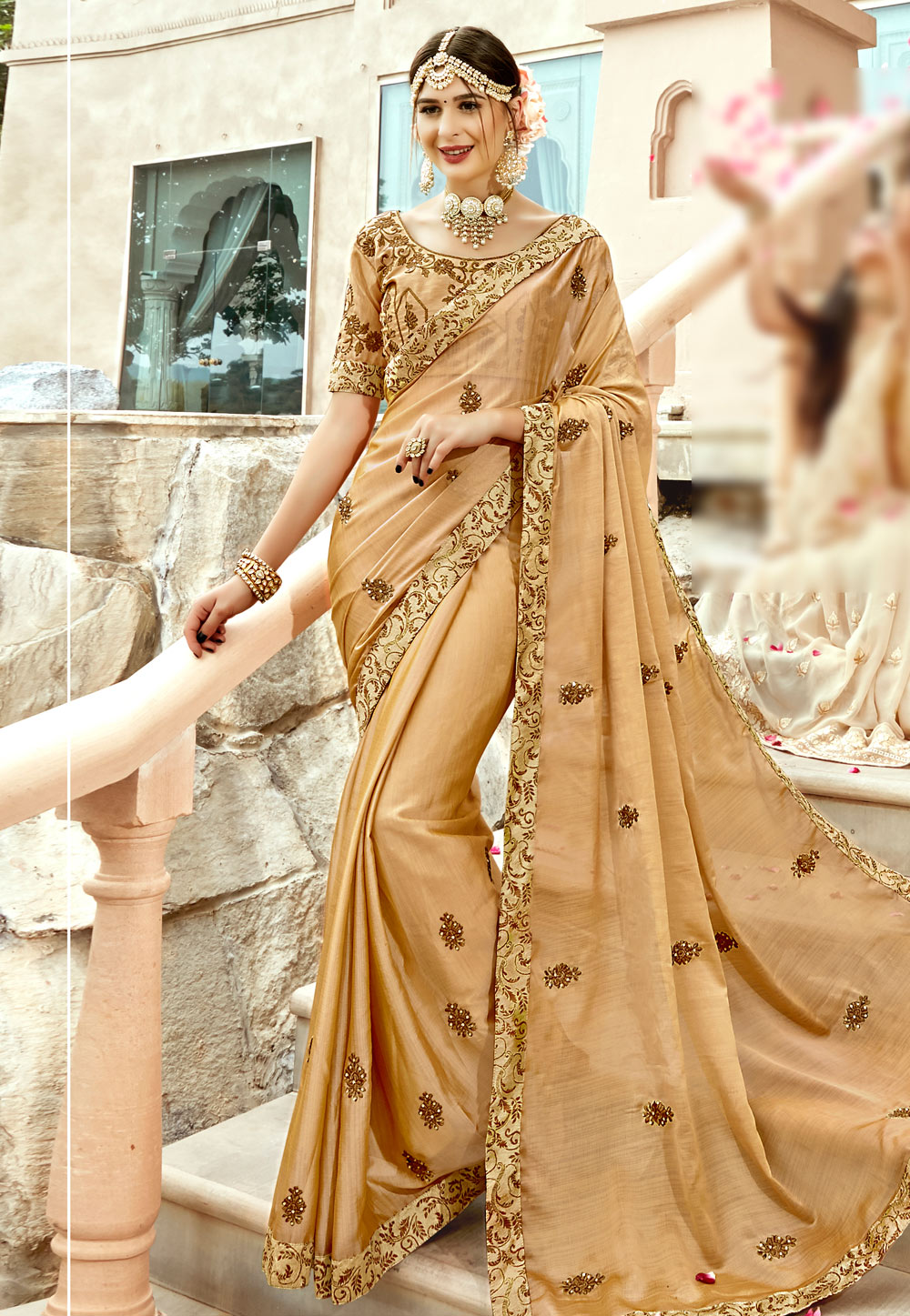Beige Georgette Saree With Blouse 181742