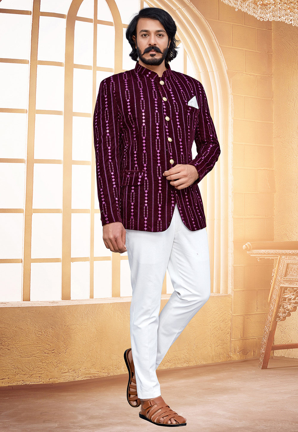 Purple Velvet Jodhpuri Suit 249539