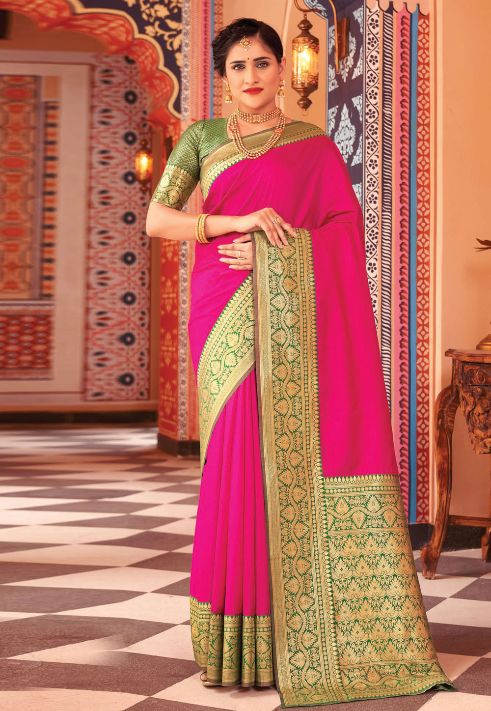 Magenta Silk Saree With Blouse 271648