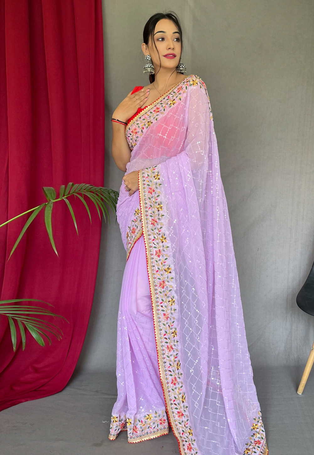 Lavender Georgette Saree With Blouse 264524