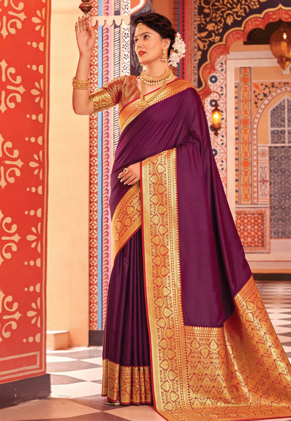 Wine Silk Saree With Blouse 271653