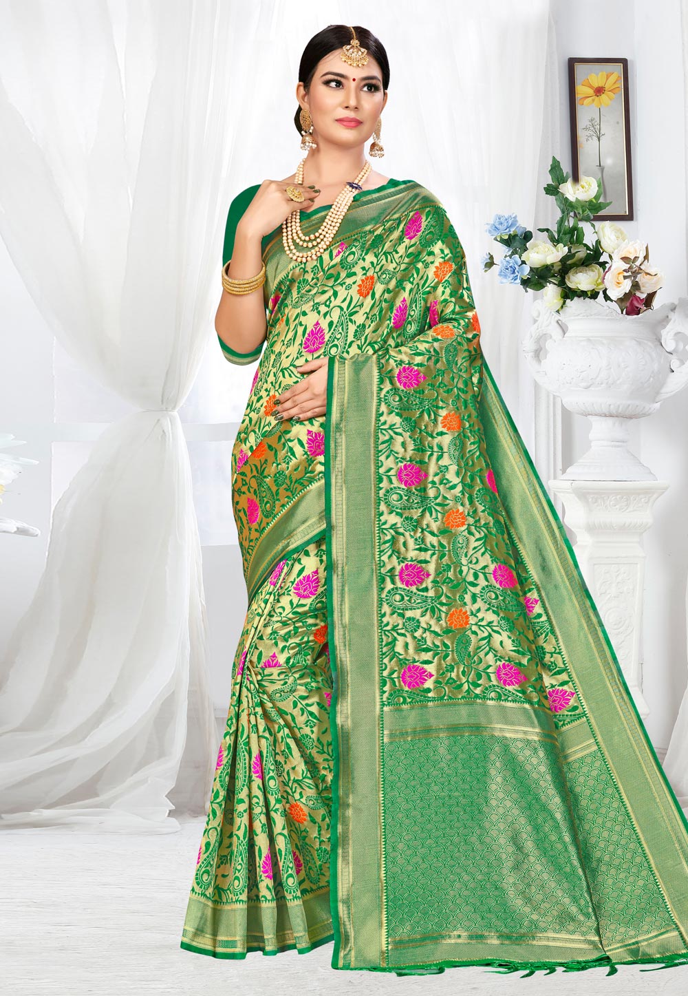 Green Banarasi Silk Festival Wear Saree 220517
