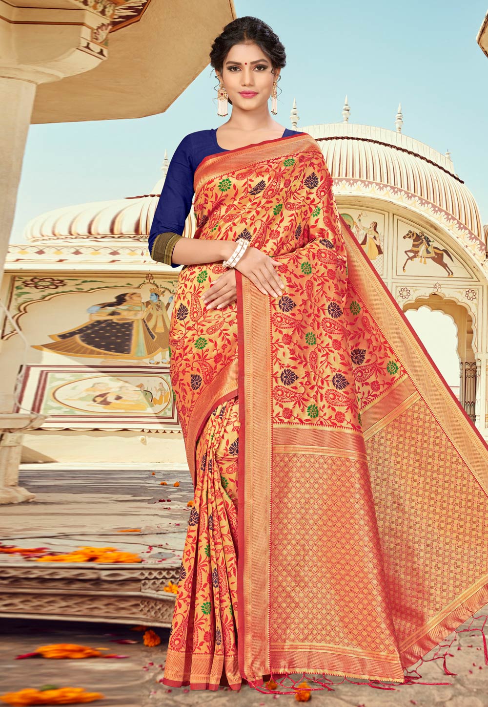 Red Banarasi Silk Festival Wear Saree 220519