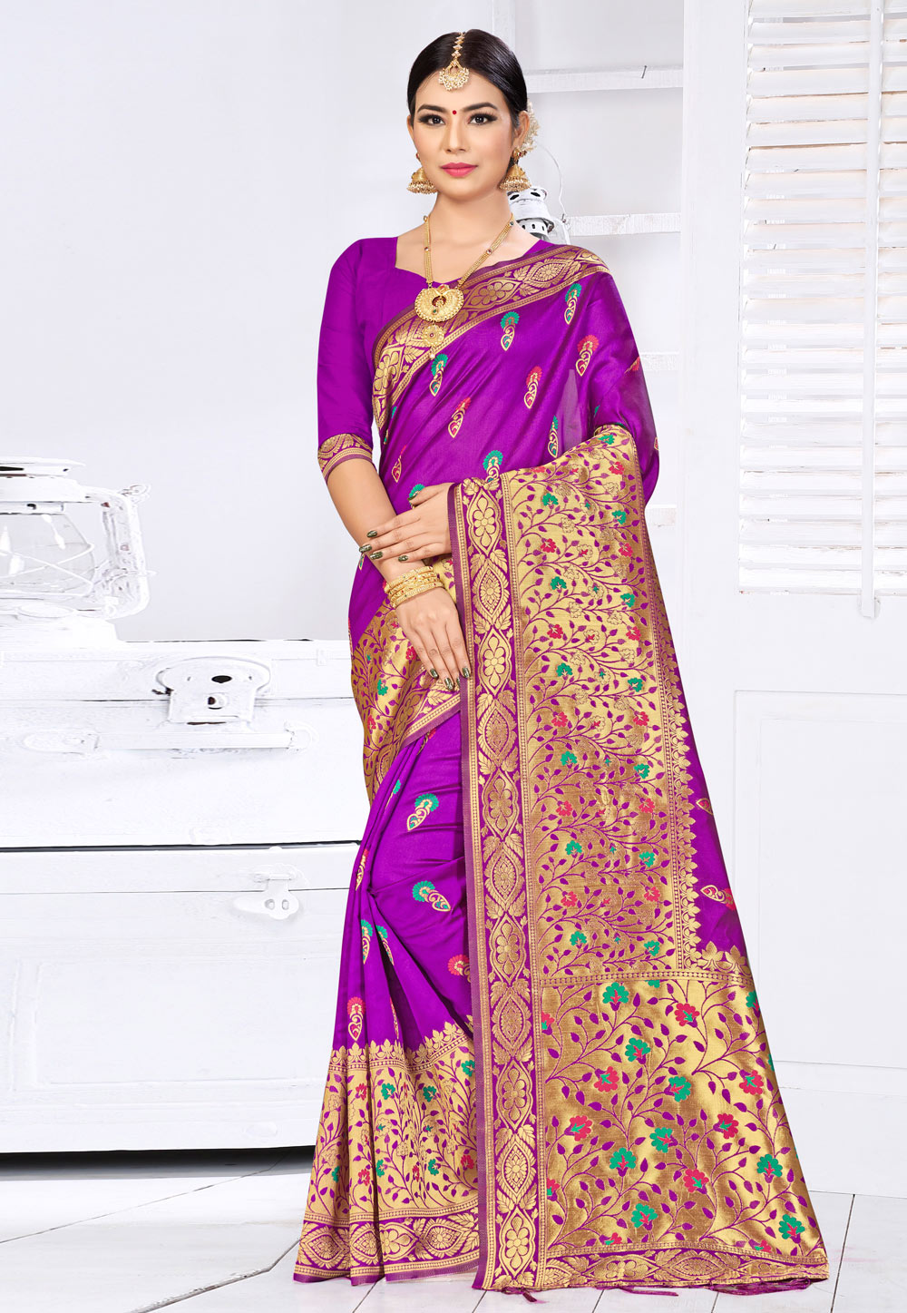 Violet Banarasi Silk Festival Wear Saree 220522