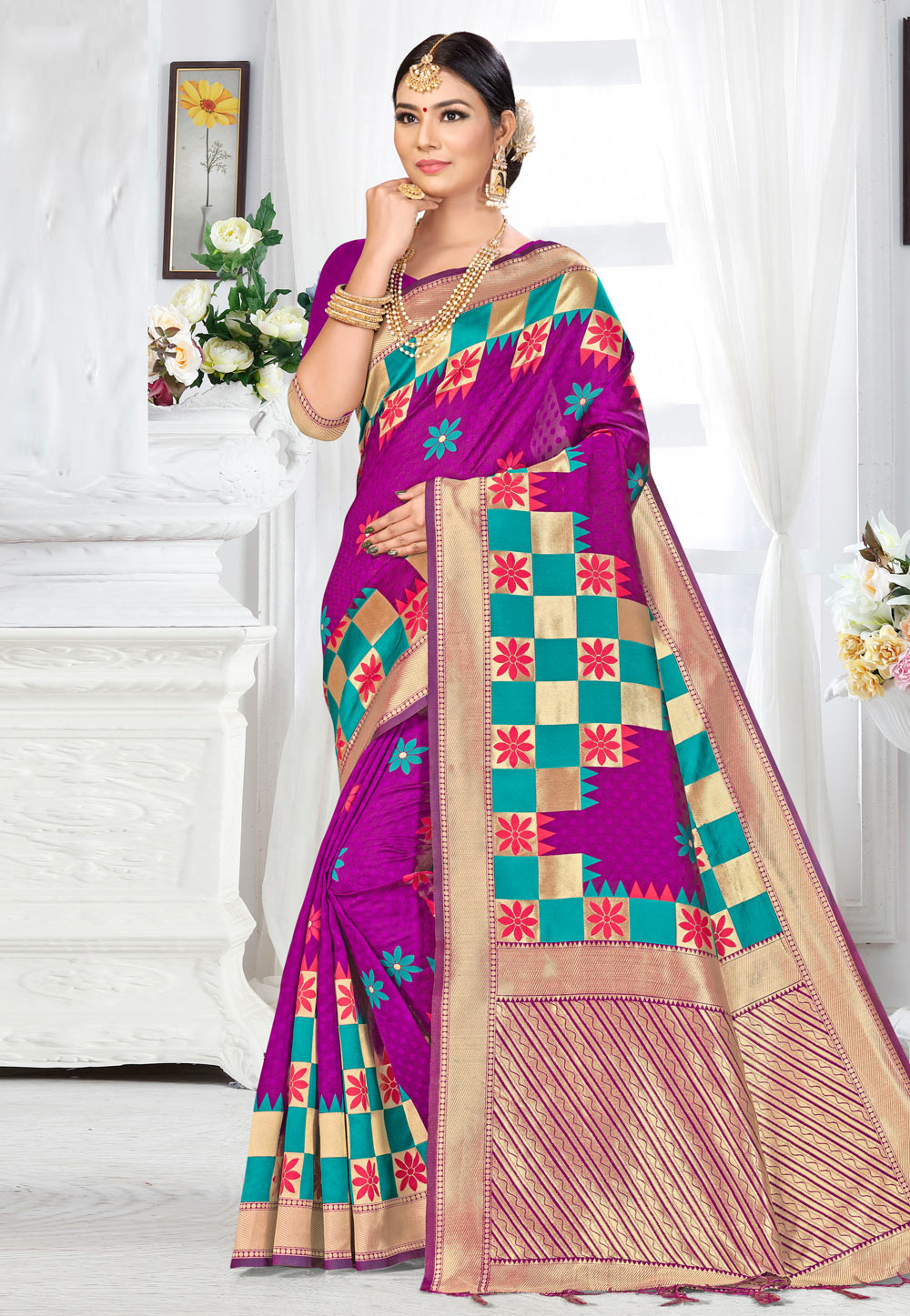 Violet Banarasi Silk Saree With Blouse 220525