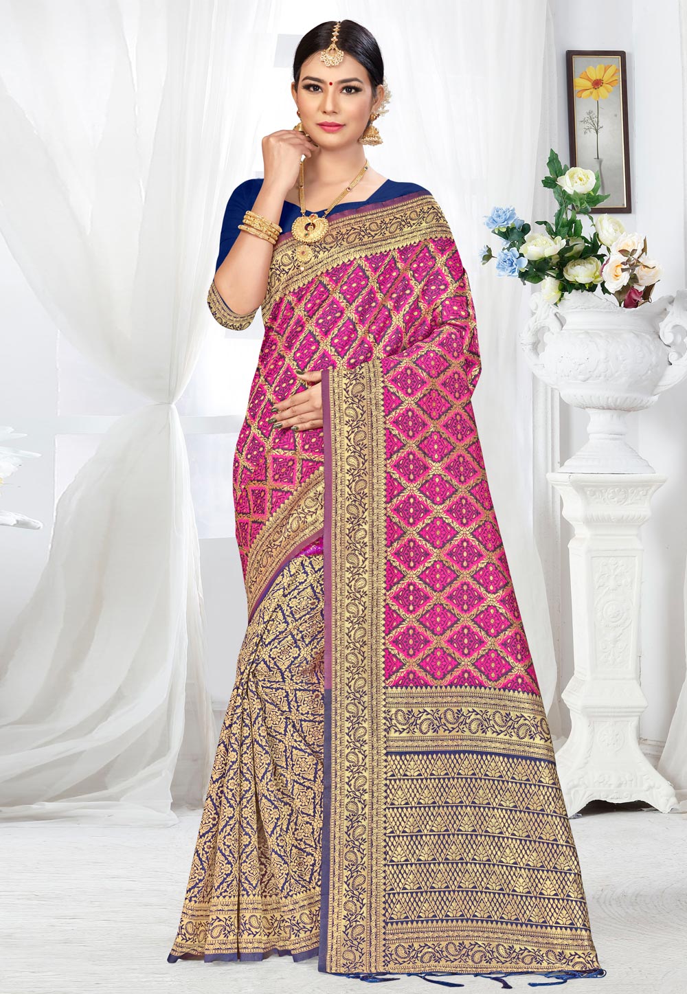 Pink Banarasi Silk Festival Wear Saree 220077