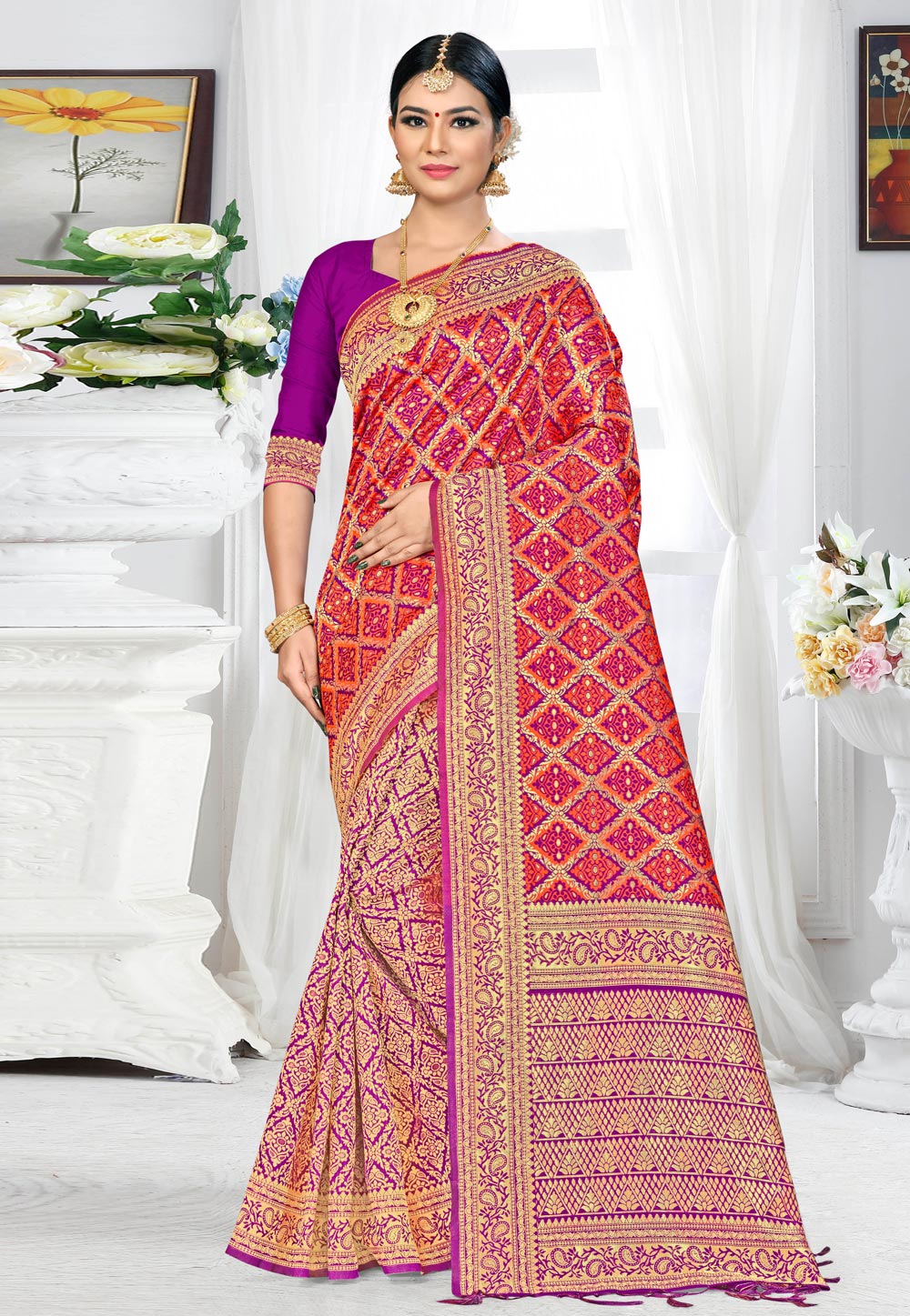 Violet Banarasi Silk Festival Wear Saree 220079