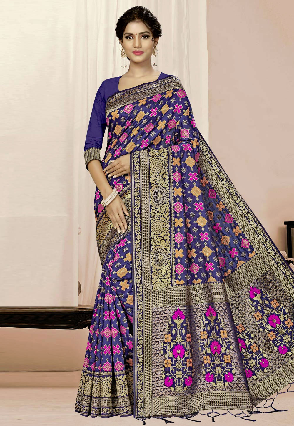 Navy Blue Banarasi Silk Festival Wear Saree 220531
