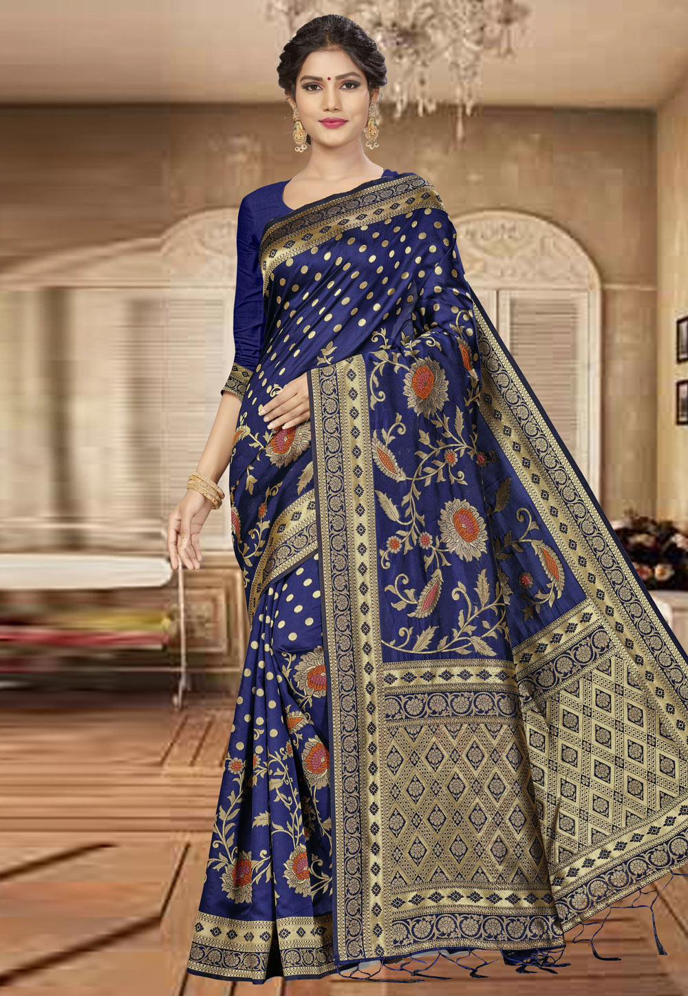 Blue Banarasi Silk Saree With Blouse 220537