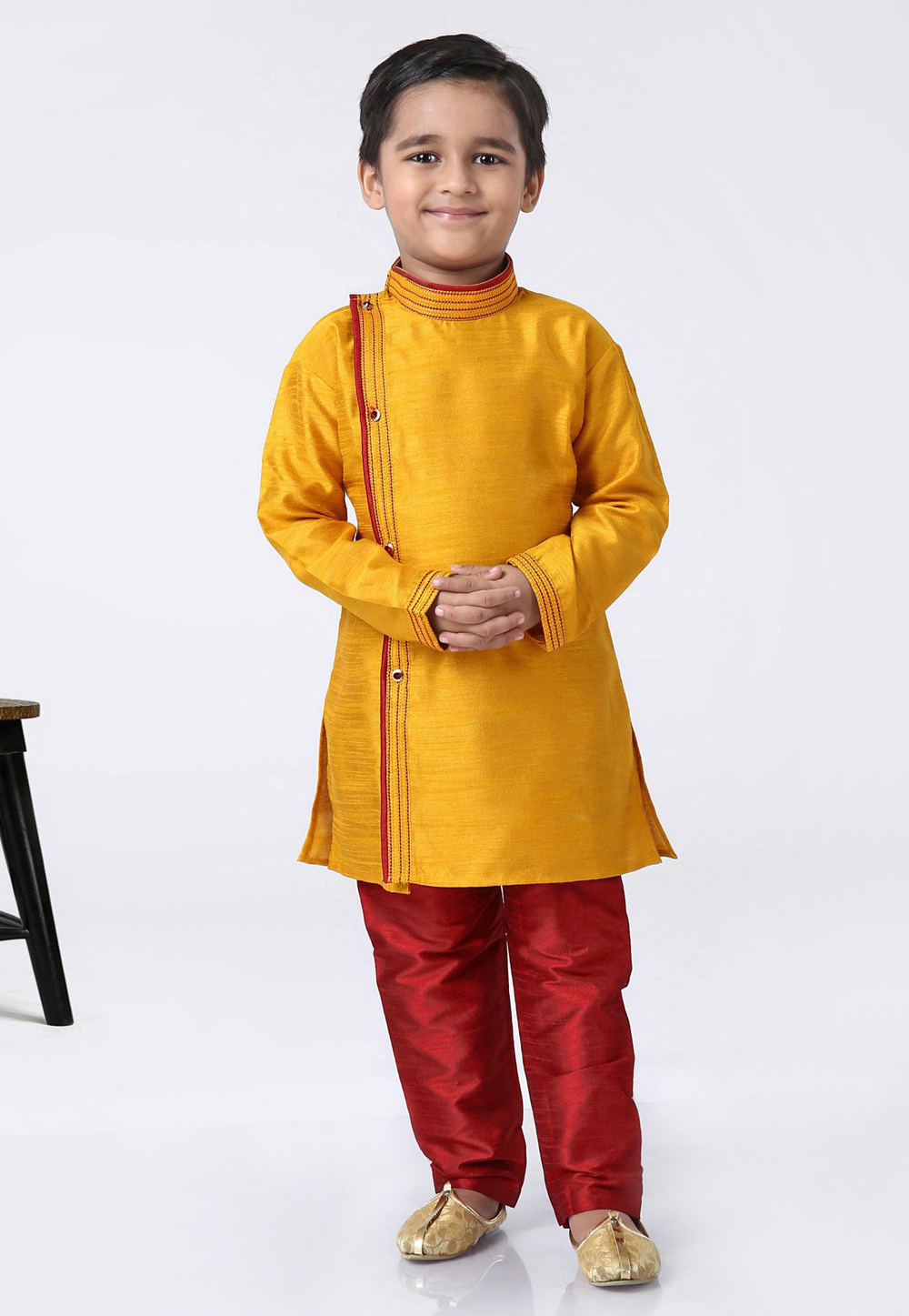 Yellow Dupion Silk Readymade Kids Kurta Pajama 201693