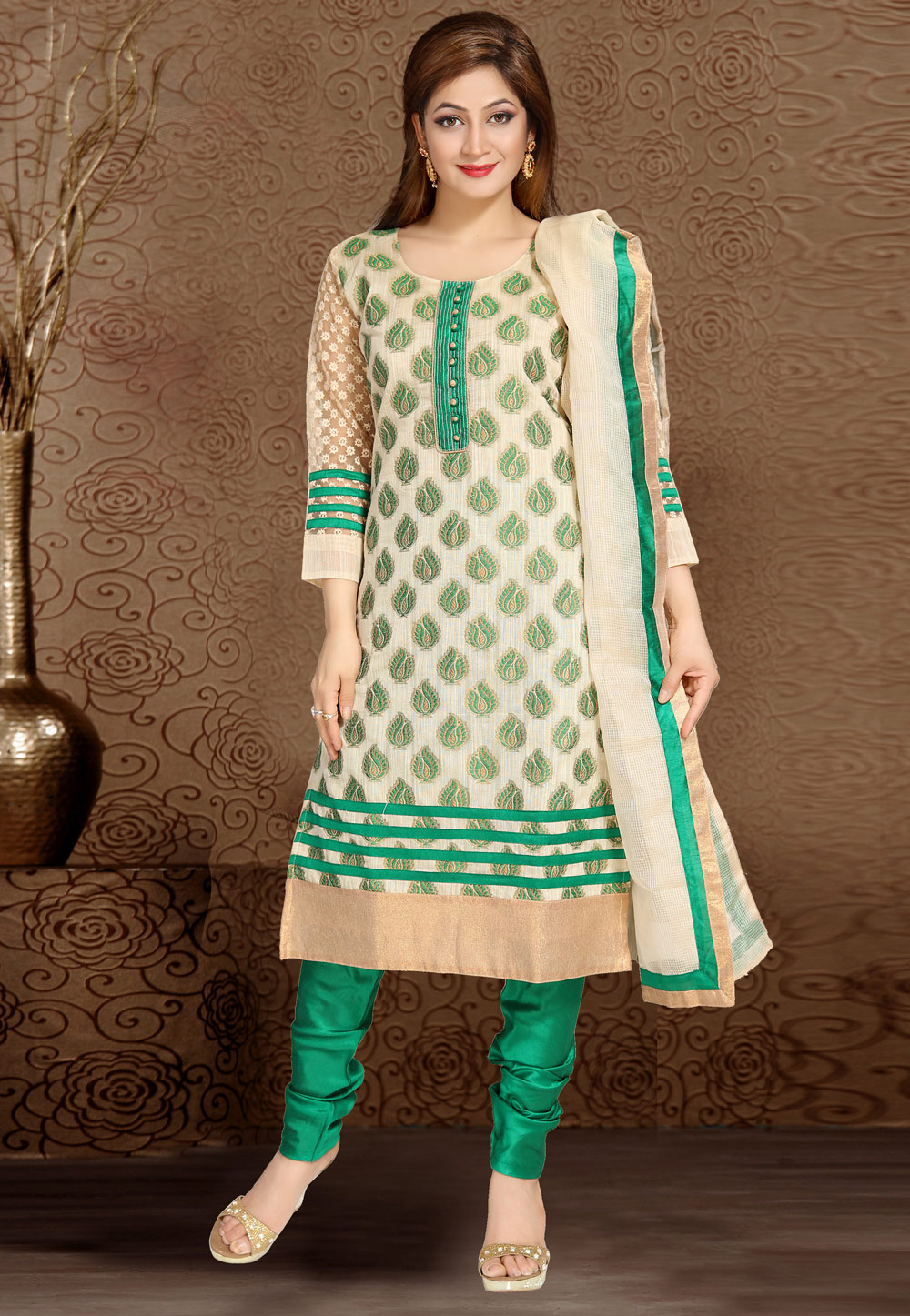 Green Banglori Silk Churidar Suit 194178