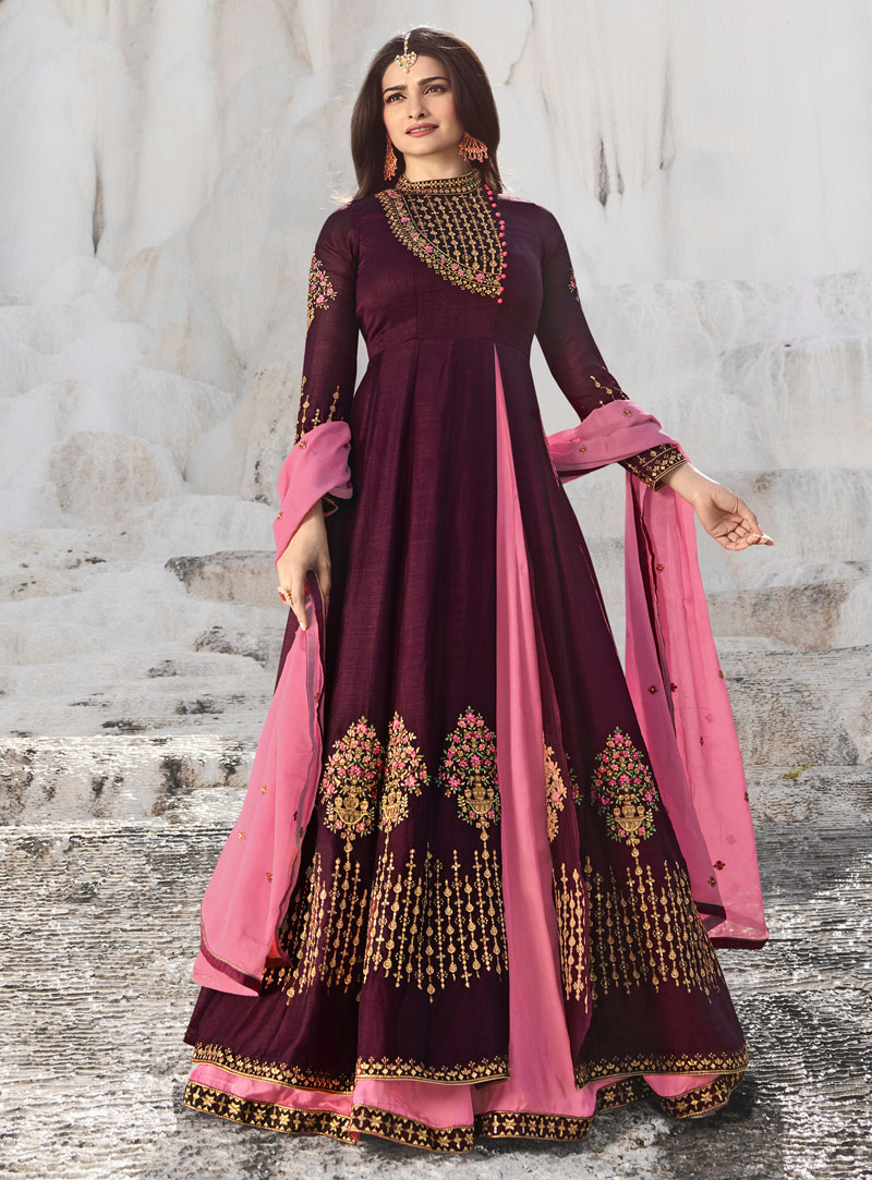 Prachi Desai Purple Georgette Floor Length Anarkali Suit 148959
