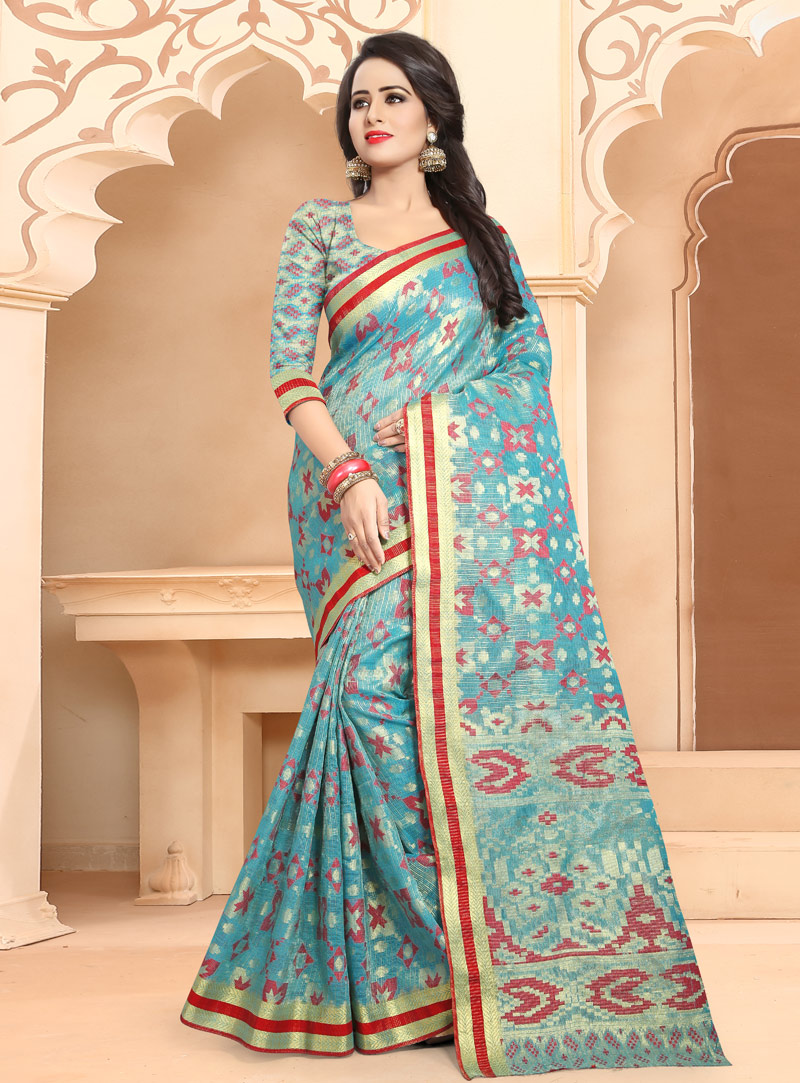 Sky Blue Banarasi Silk Saree With Blouse 101169