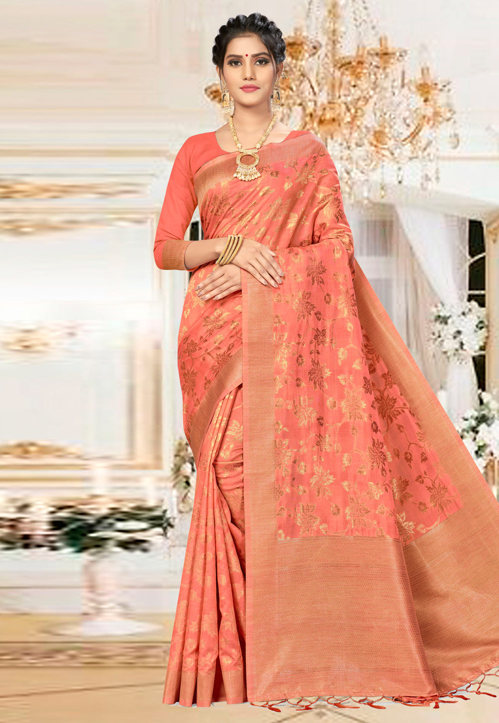 Pink Banarasi Silk Festival Wear Saree 220541
