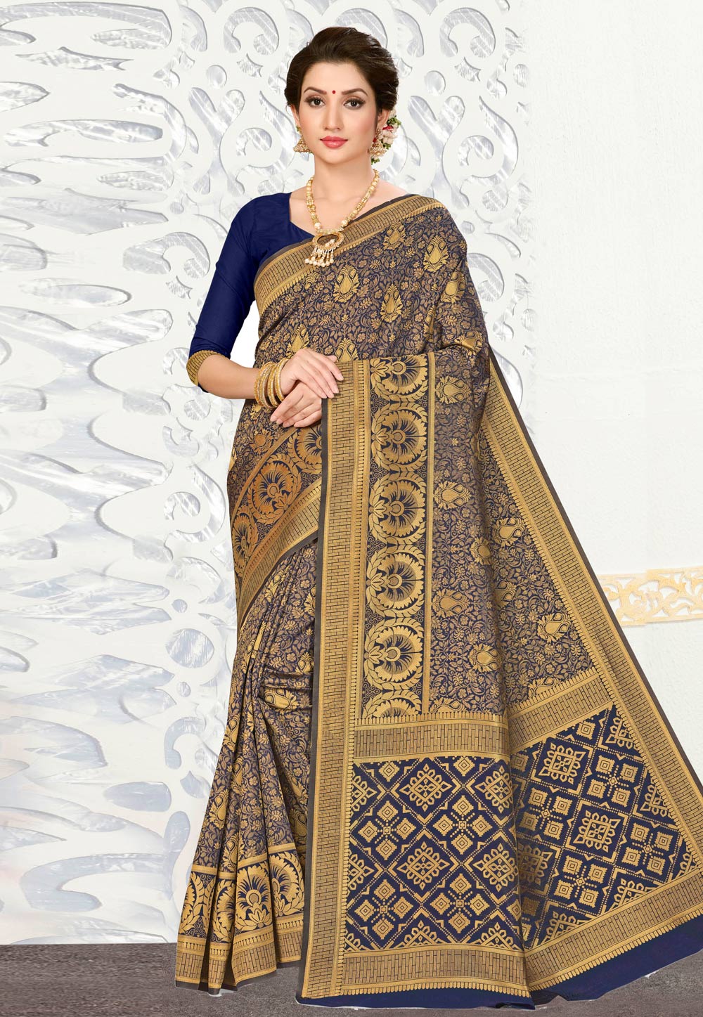 Navy Blue Banarasi Silk Festival Wear Saree 220119