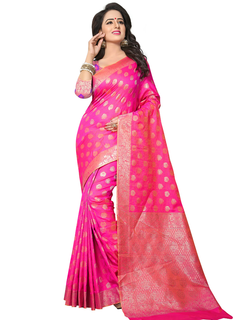 Magenta Banarasi Silk Saree With Blouse 121049