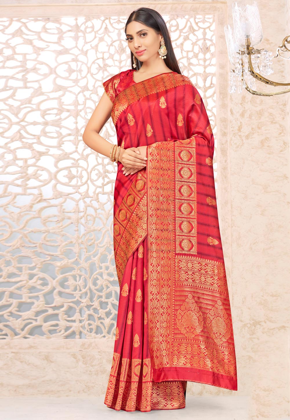 Pink Banarasi Silk Festival Wear Saree 236345