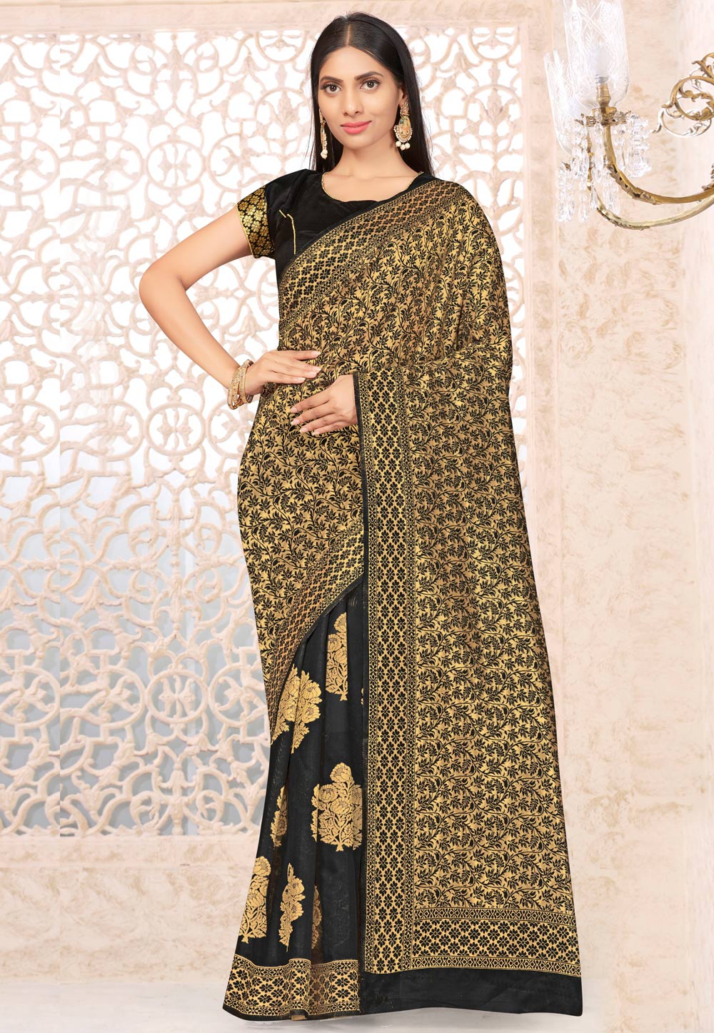 Black Banarasi Silk Saree With Blouse 220211