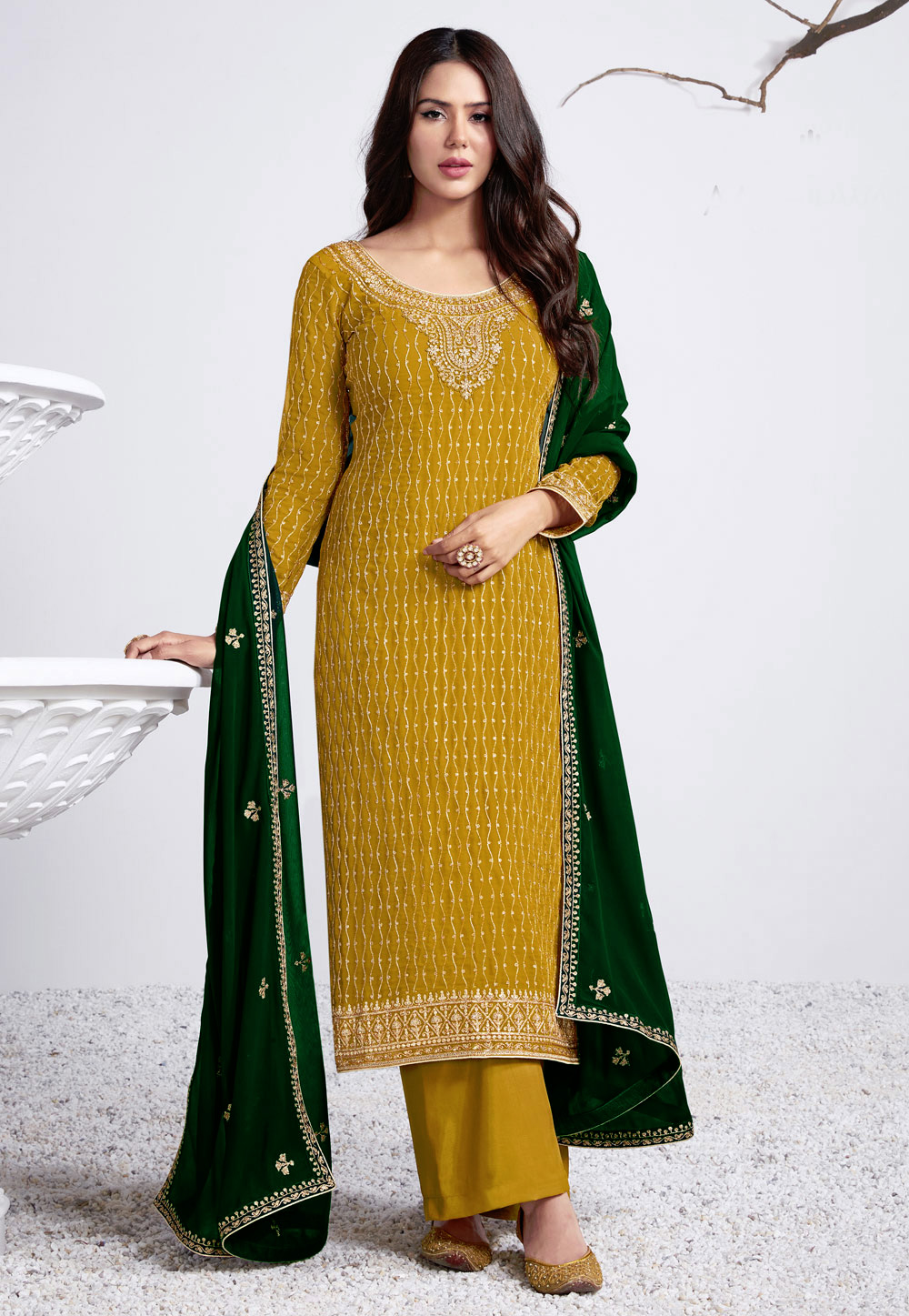 Yellow Georgette Palazzo Suit 237174