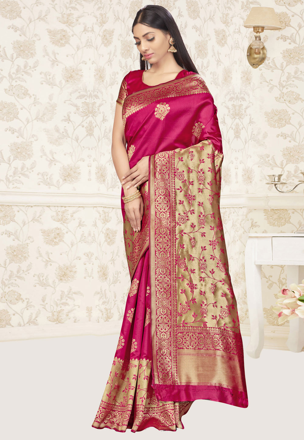 Magenta Banarasi Silk Saree With Blouse 220215