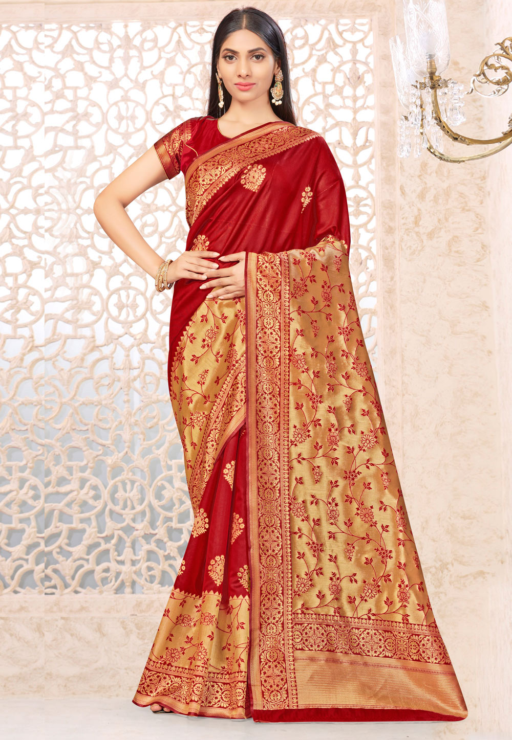 Red Banarasi Silk Festival Wear Saree 220217